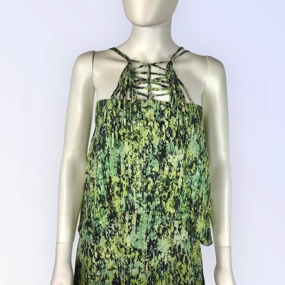 BCBG MaxAzria Silk Dress Green & Black Lightweight Knee Length - Picture 4 of 7